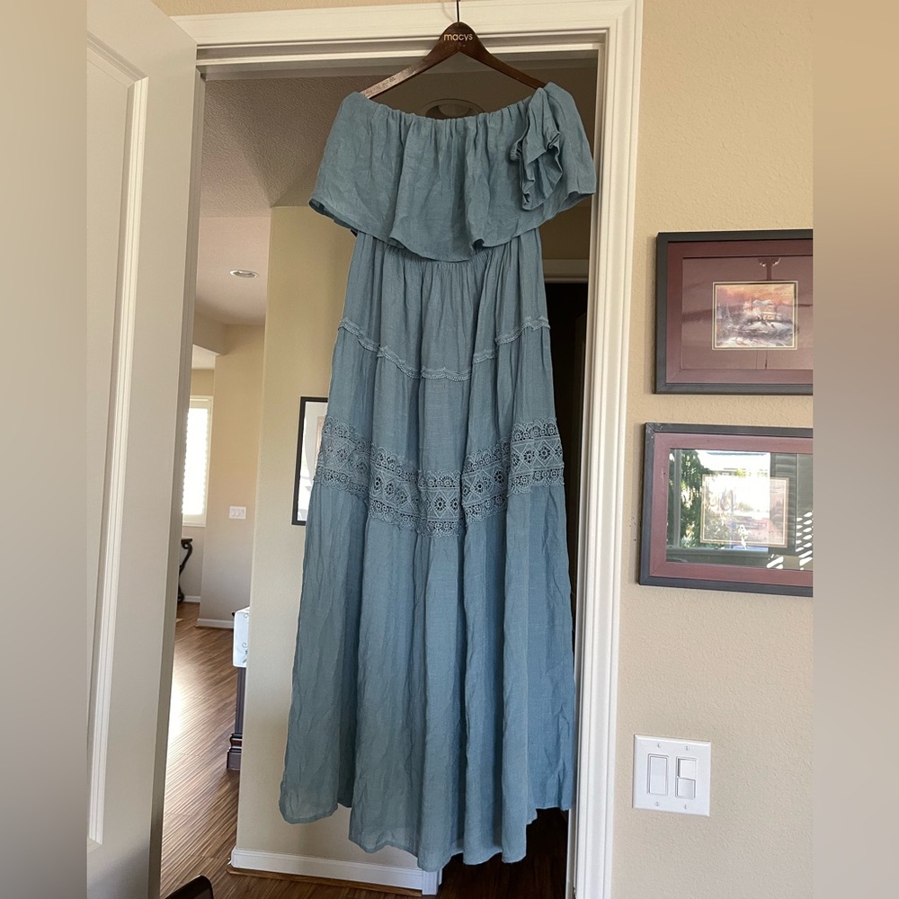 Off-Shoulder Blue Maxi Dress